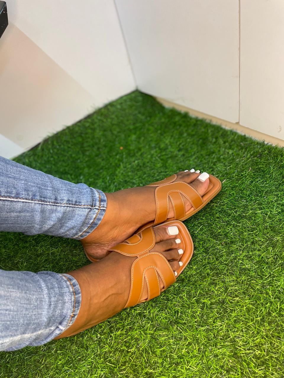 Strap Flat Sandals Summer Slides in Kenya - Brown
